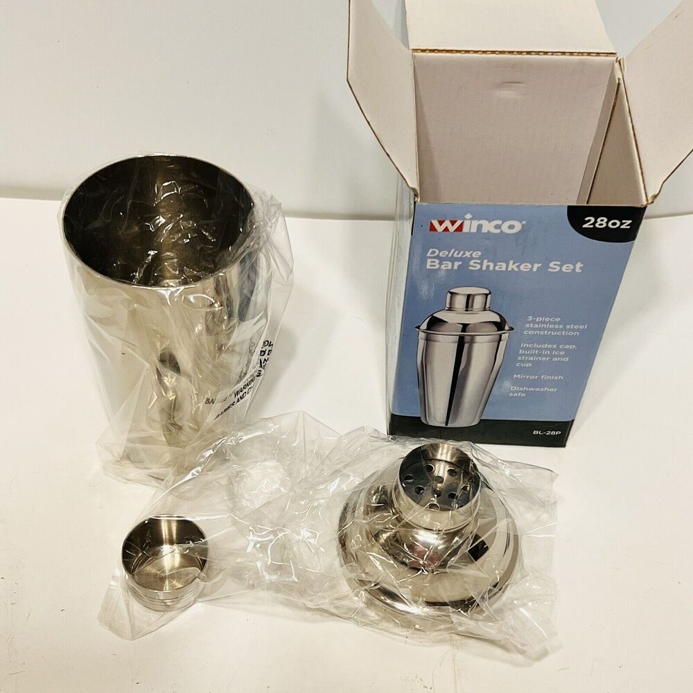 Winco Stainless Steel 3-Piece Cocktail Shaker Set, 16-Ounce bartender bar Drink